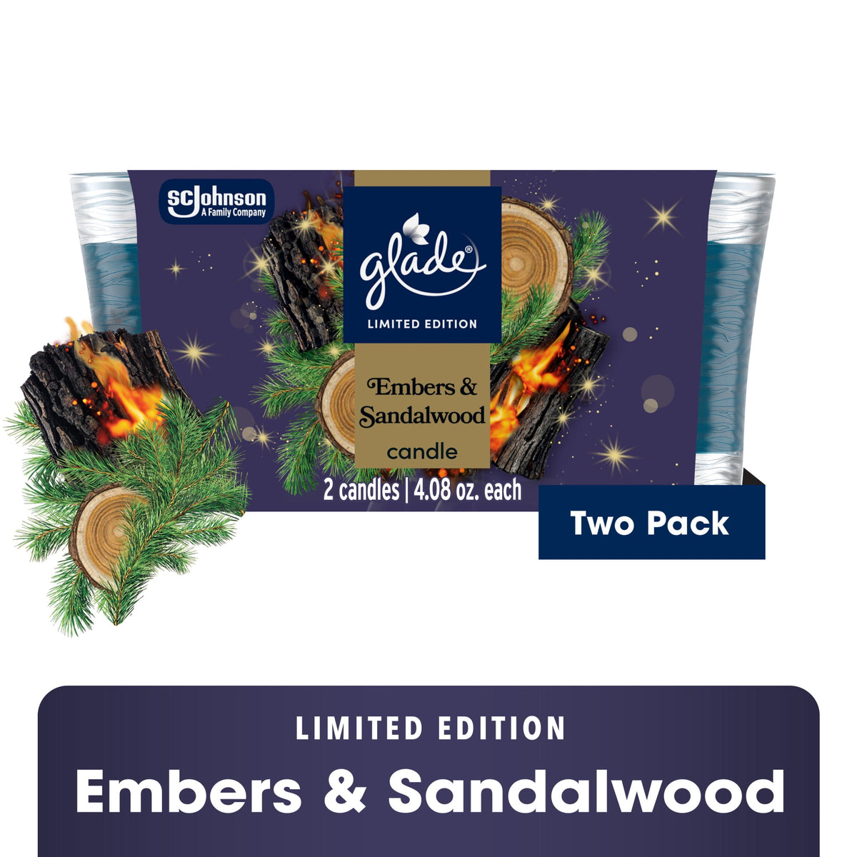 Glade Embers & Sandalwood Candle 2 Pack, 4.08 oz — 3 Per Case