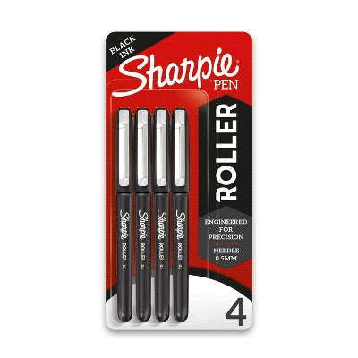 Sharpie Roller Pens Black, 4 Count — 36 Per Case