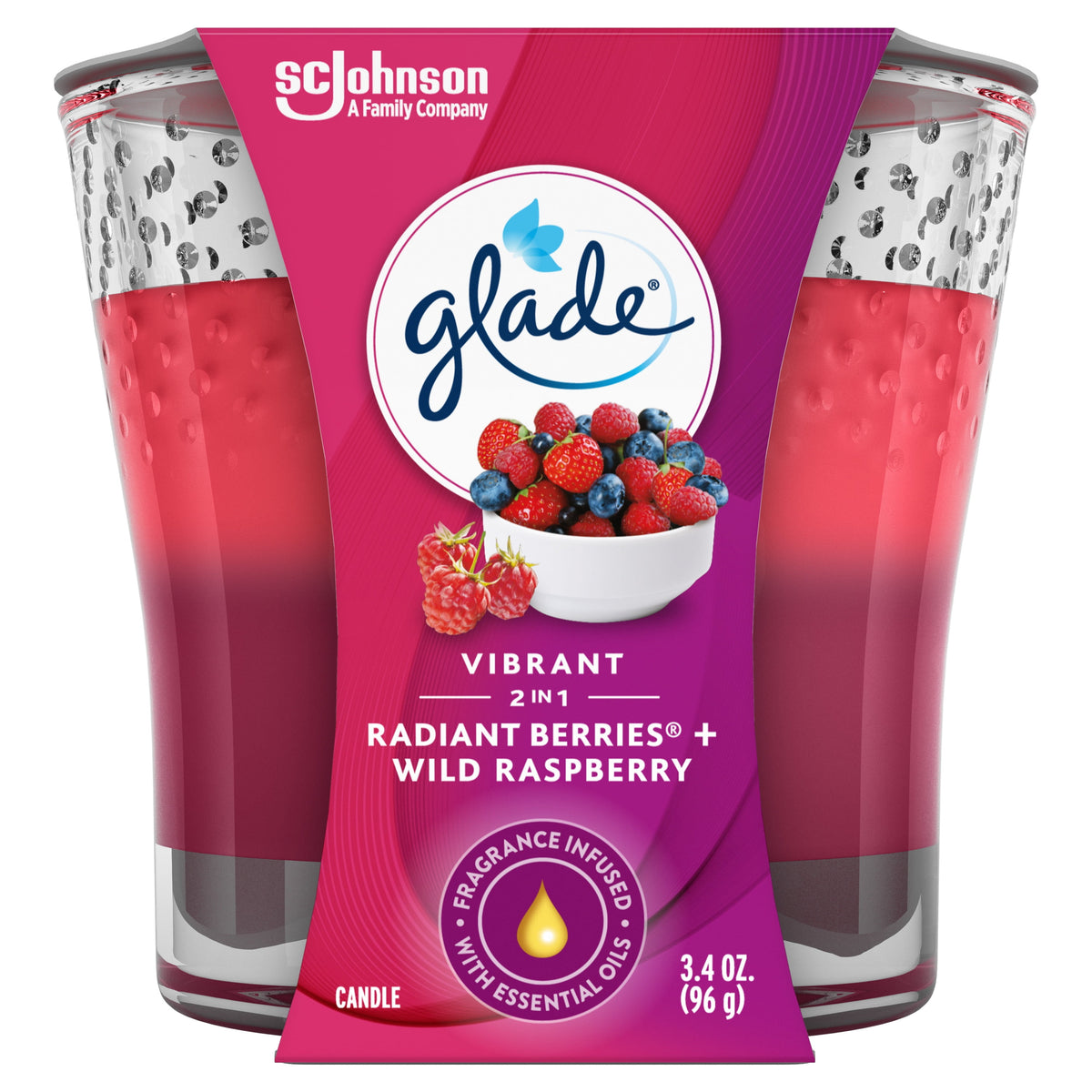 Glade 2 in 1 Candle - Radiant Berries & Wild Raspberry, 3.4 oz — 6 Per Case