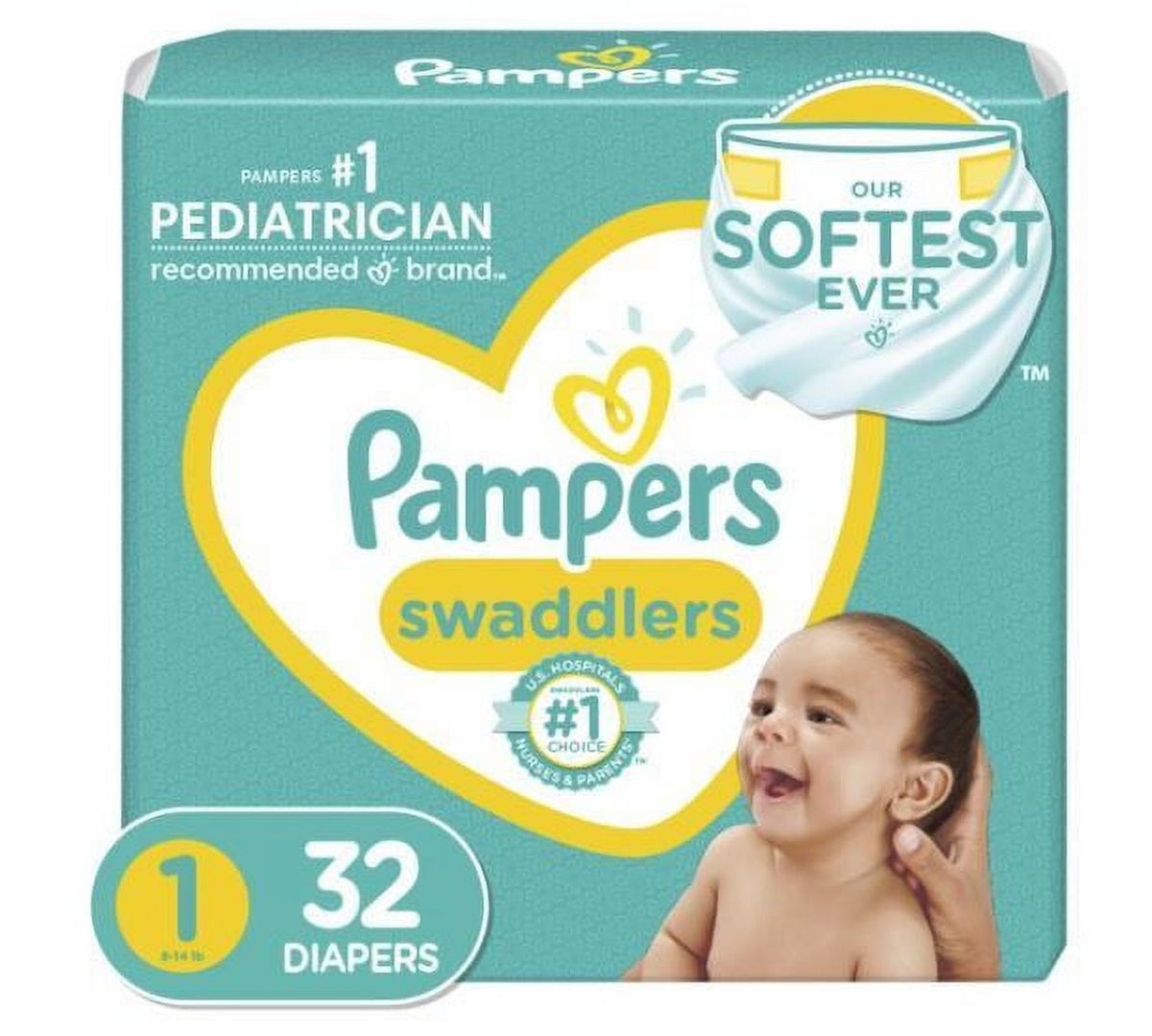 Pampers Swaddler Sze 1 Jmb 32 ct — Case of 4