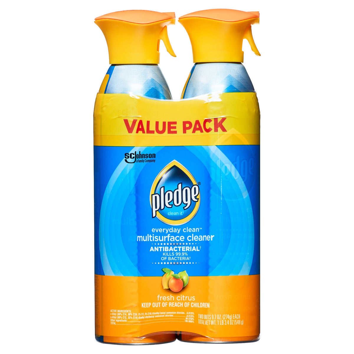 Pledge Multi-Surface Anti-Bacterial Citrus Cleaner Spray, 14.2 oz — 6 Per Case