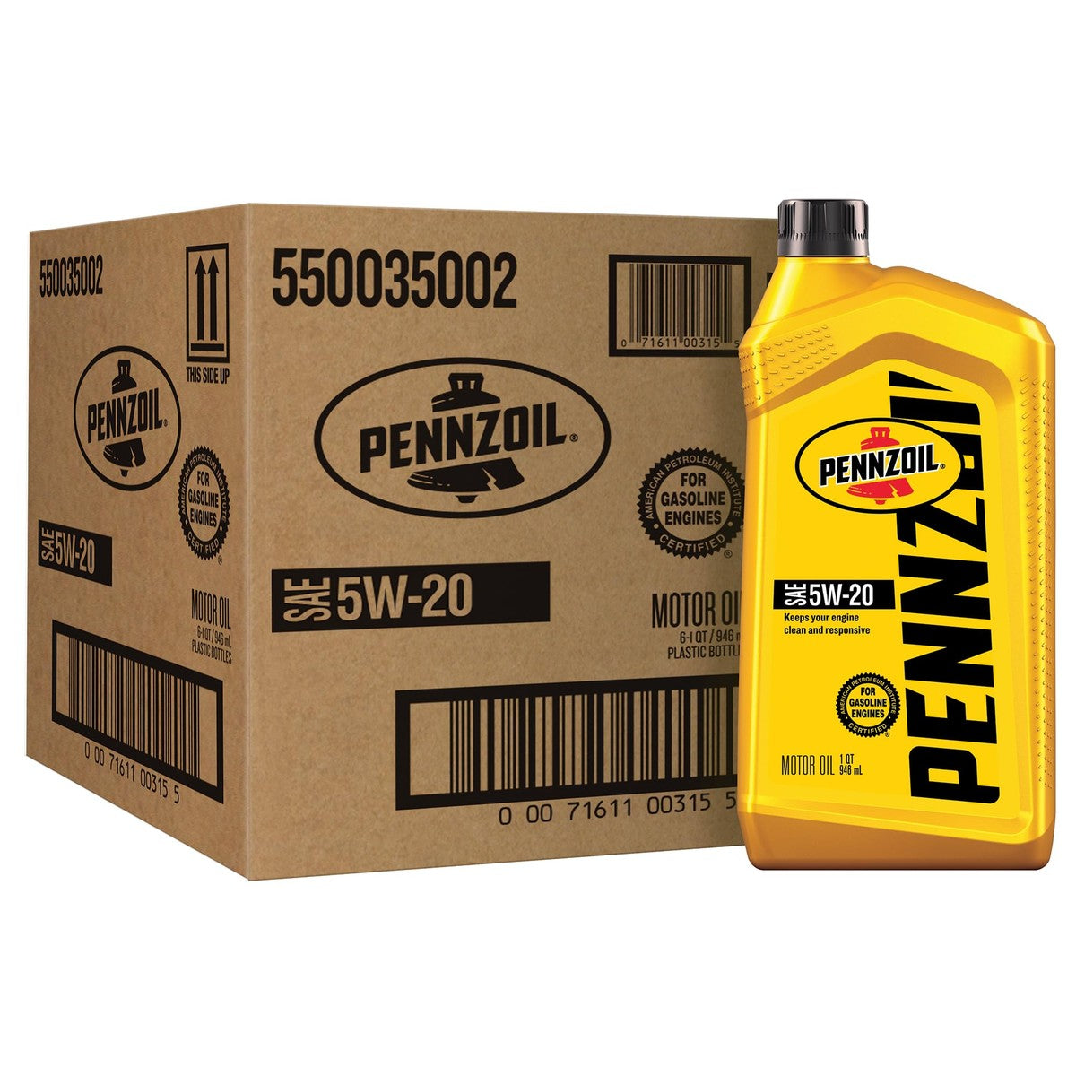 Pennzoil Motor Oil 5W-20 1 qt — Case of 6