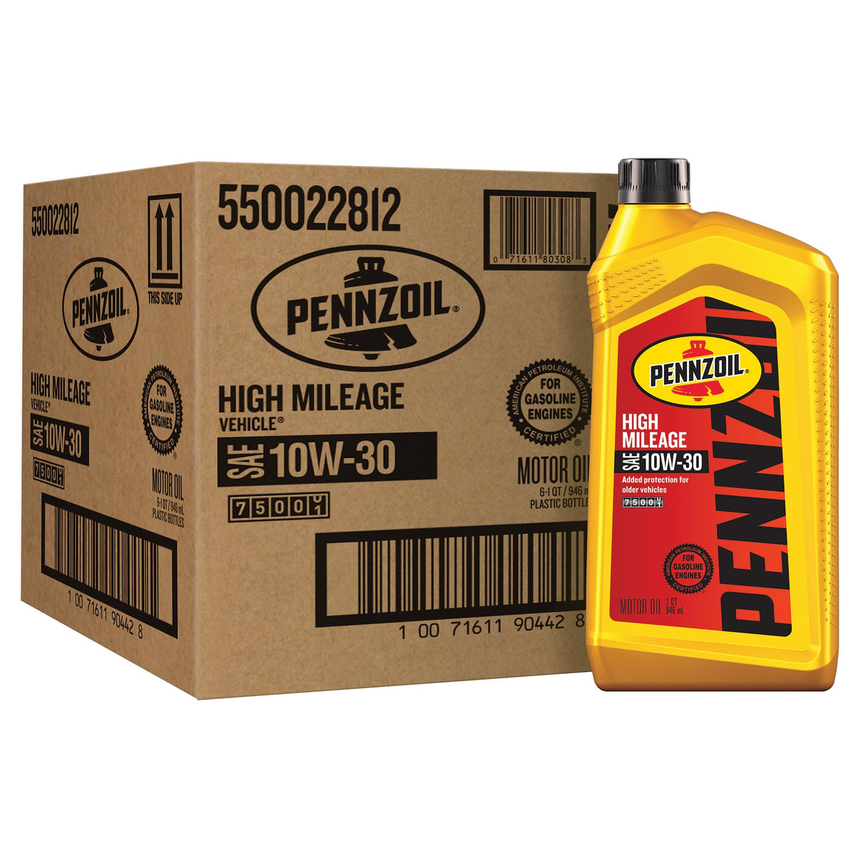 Pennzoil High Mileage Motor Oil 10W-30 1 qt — Case of 6