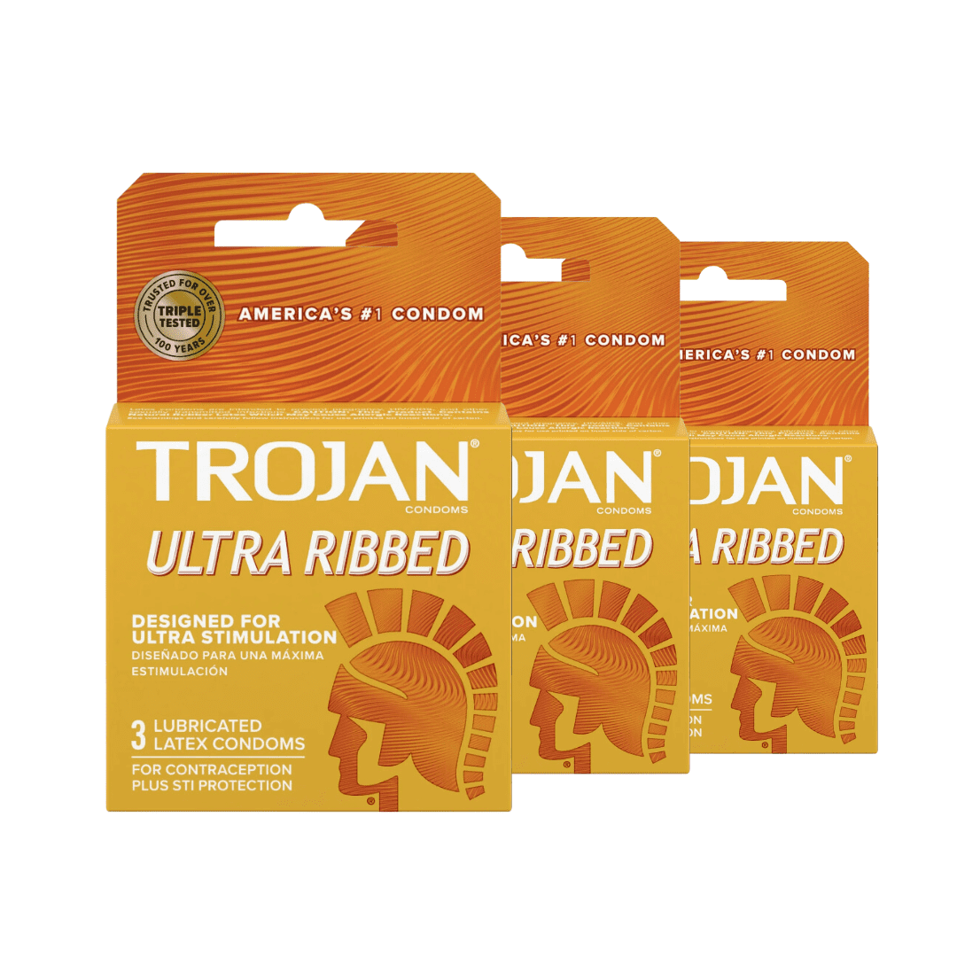 Trojan Ultra Ribbed Lubricated, 3 Count — 48 Per Case