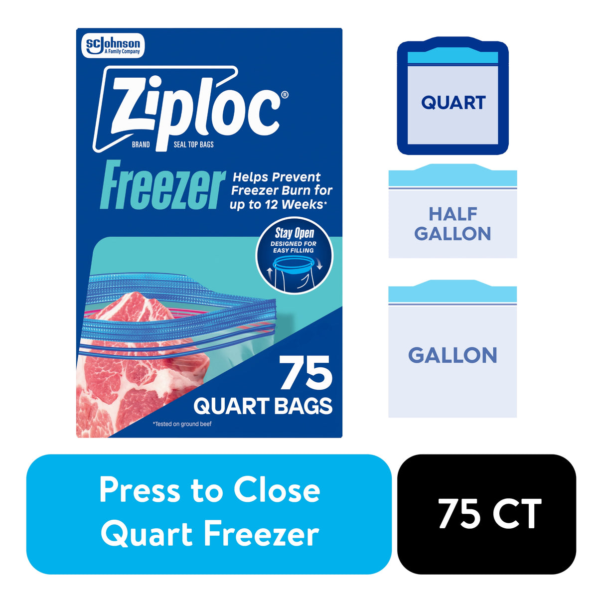 Ziploc Suso Freezer Quart, 75 ct — 4 Per Case