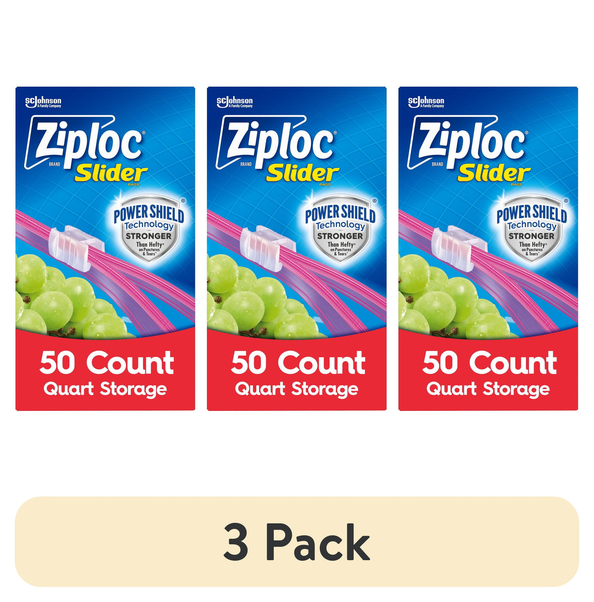 Ziploc Power Guard Slider Storage Quart, 50 ct — 9 Per Case