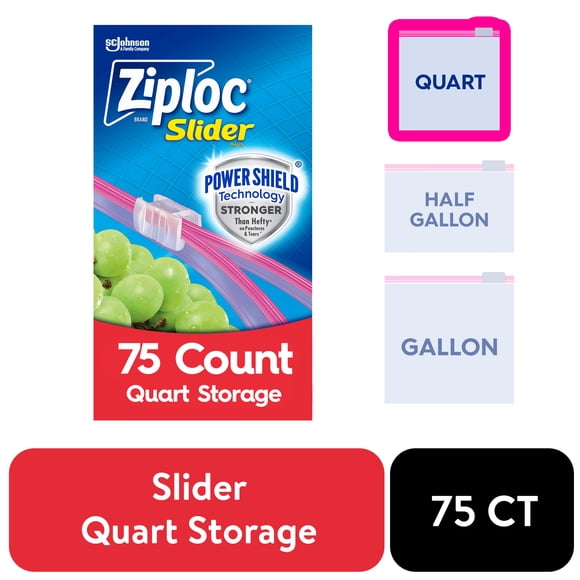 Ziploc Power Guard Slider Storage Quart, 75 ct — 4 Per Case