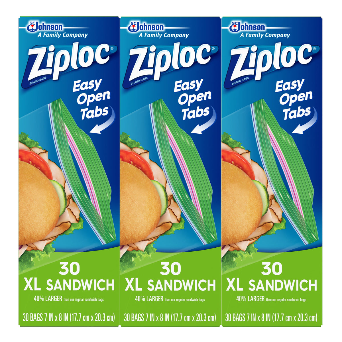 Ziploc Easy Guide Sandwich xl Bags, 30 ct — 12 Per Case