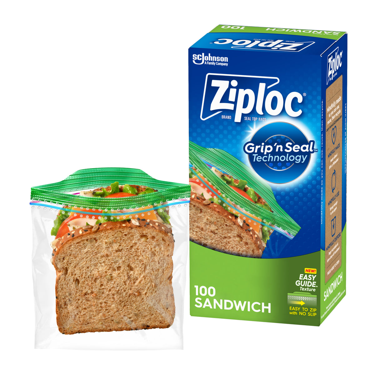 Ziploc Easy Guide Sandwich, 100 ct — 12 Per Case