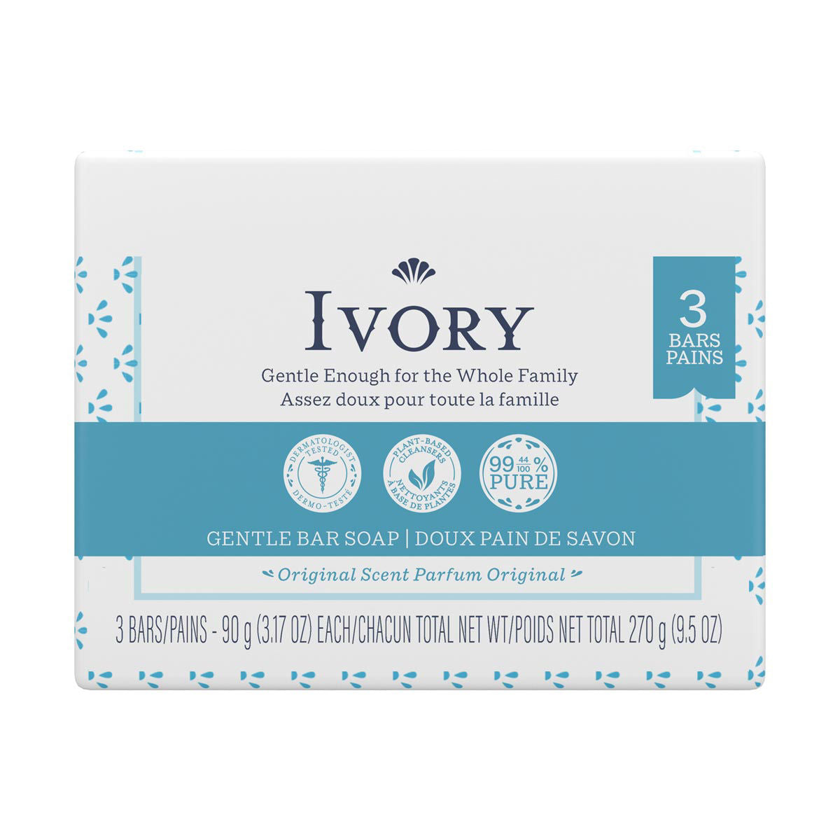 Ivory Gentle Original Scent, 3 Bars, 3.17 oz — 24 Per Case