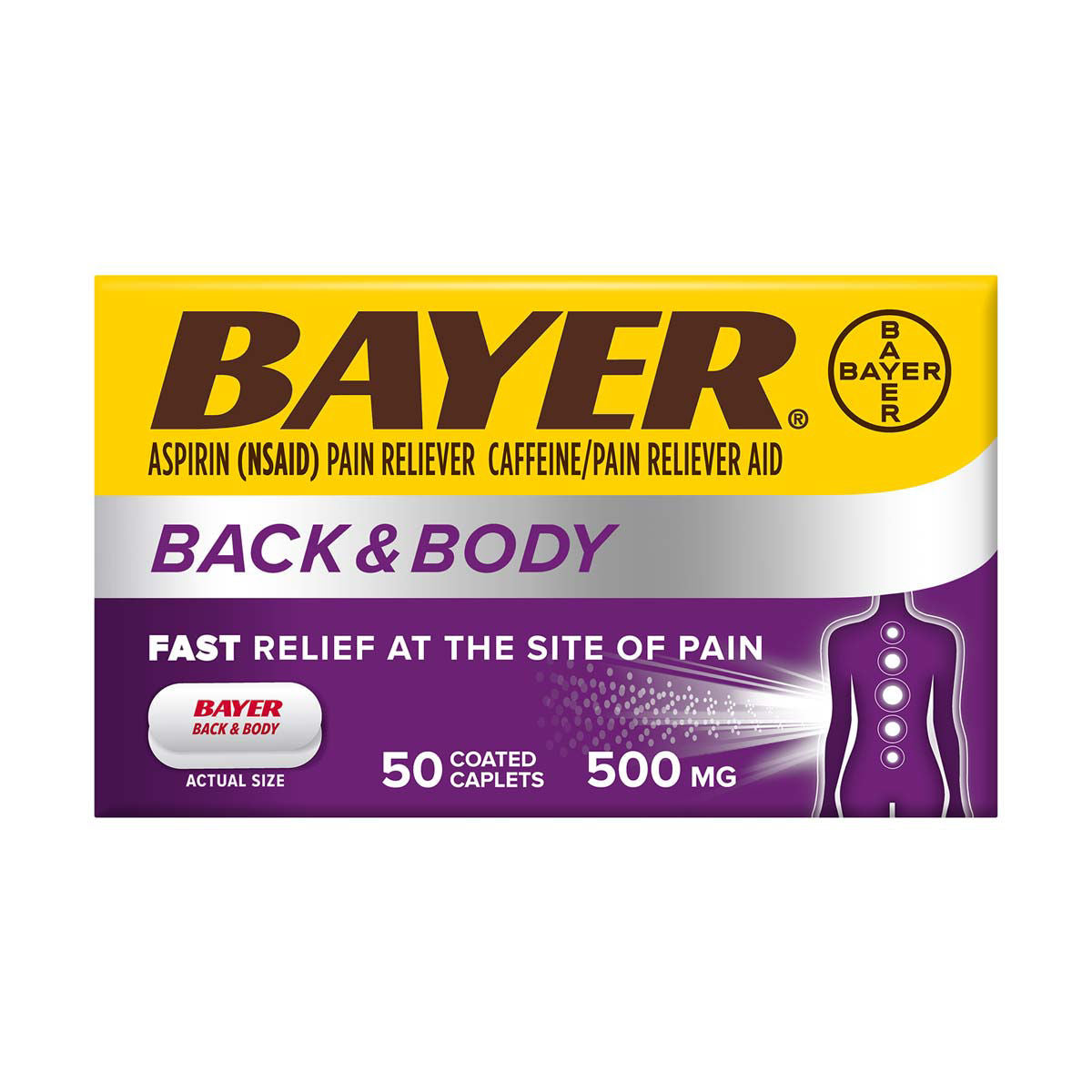 Bayer Back & Body Extra Strength Caplets, 50 ct — 36 Per Case