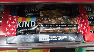 KIND Dark Chocolate Cherry Bar, 1.4 oz — 72 Per Case