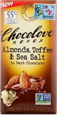 Chocolove Almonds Toffee Sea Salt Dark Chocolate, 3.2 Ounce — 12 Per Case