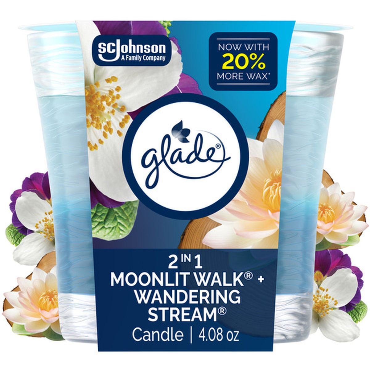 Glade 2 in 1 Candle - Moonlit Walk & Wandering Stream, 4.08 oz — 6 Per Case