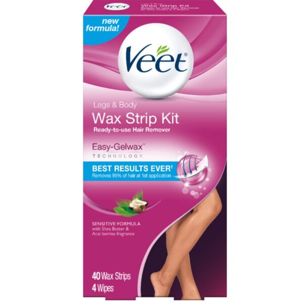 Veet Hair Removal Wax Strips, Sensitive Formula (40 Strips, 5 Pack)