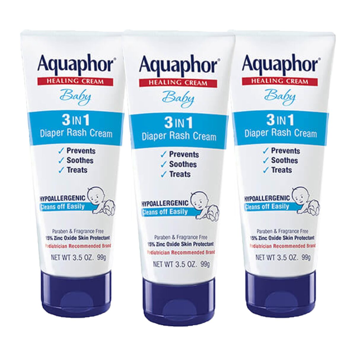Aquaphor Baby Diaper Rash Cream (3.5 oz, 3 Pack) - Image 1