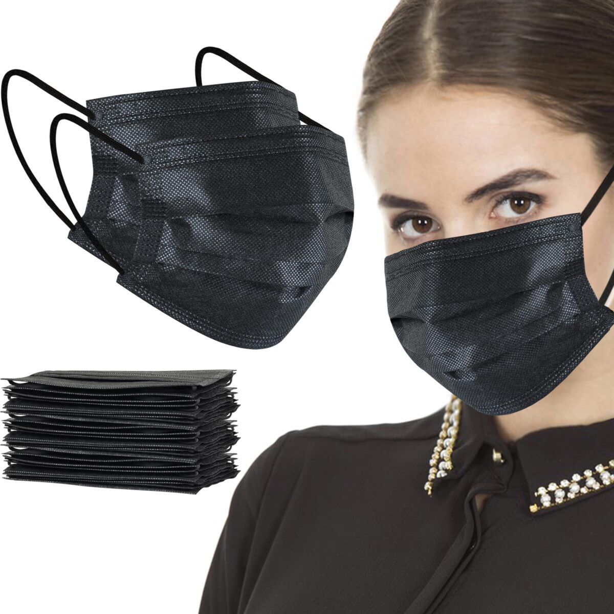 AKGK Disposable Face Masks Black (100 ct) - Image 1