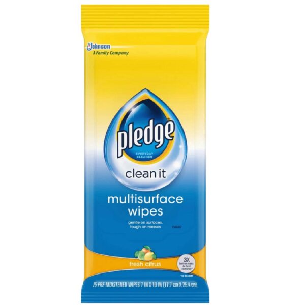 Pledge Multisurface Wipes, Fresh Citrus (25 Count, 2 Pack)/12pk