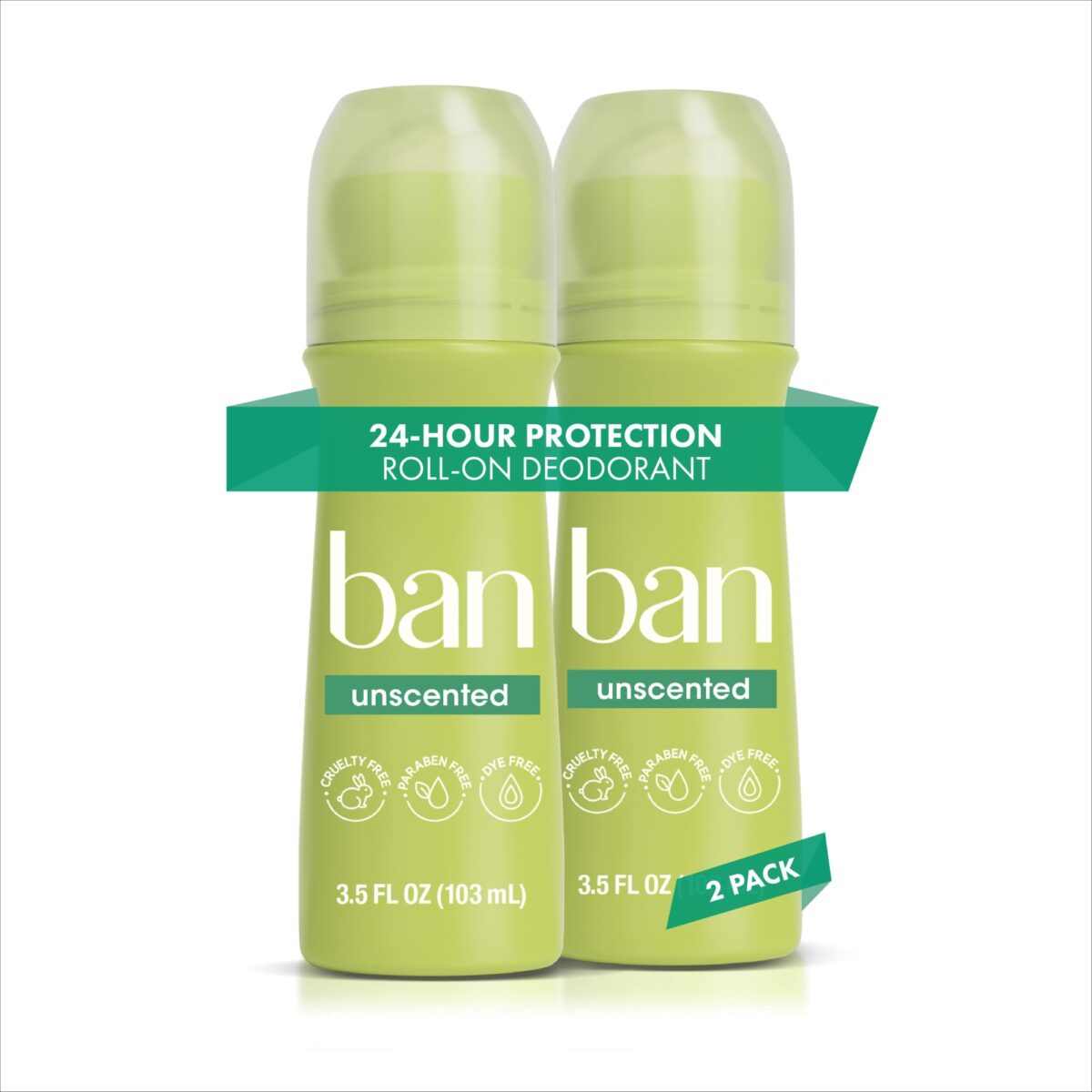 Ban Invisible Roll-On Deodorant Unscented (3.5 oz, 2 Pack)/12pk - Image 1