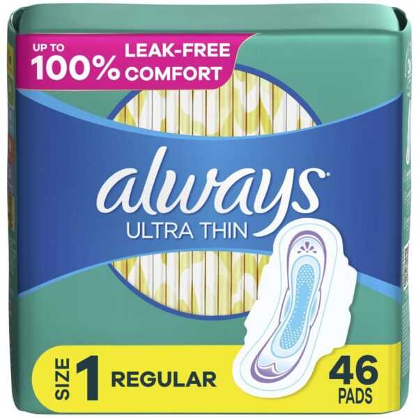 Always Ultra Thin Pads Regular with Wings (46 ct)/6pk