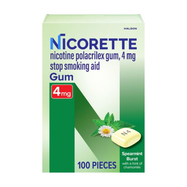 Nicorette Nicotine Gum Spearmint Burst 4mg (100 Count)/12pk