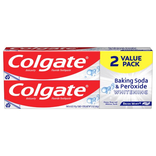 Colgate Baking Soda & Peroxide Toothpaste, Brisk Mint (6 oz, 2 Pack)/24pk