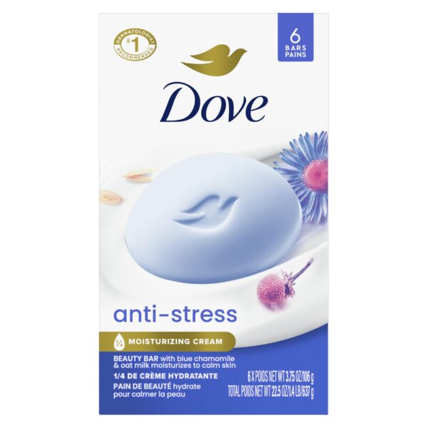 Dove Anti-Stress Soap Blue Chamomile & Oat Milk (106g, 6 Pack)/12pk