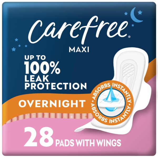 Carefree Maxi Pads with Wings Overnight (28 Count)/4pk