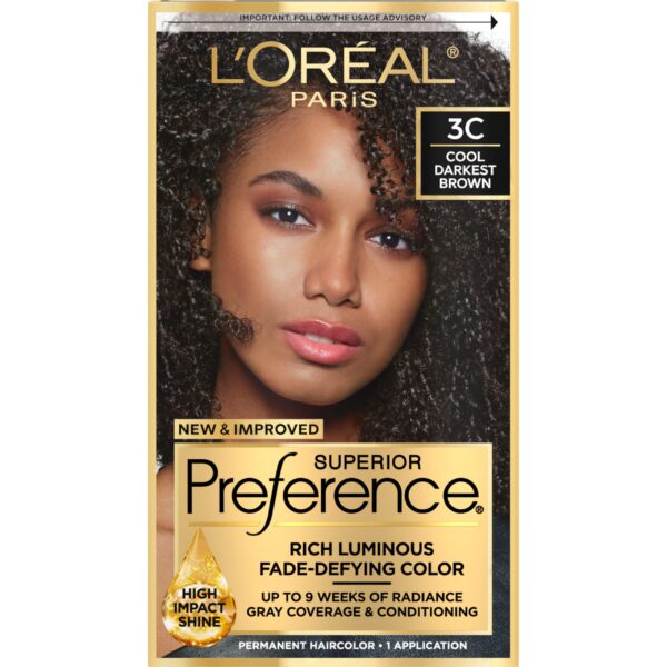 L'Oreal Superior Preference Hair Color, 3C Cool Darkest Brown/12pk