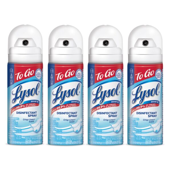 Lysol Disinfectant Spray To Go Crisp Linen (1.5 oz, 4 Pack)/12pk