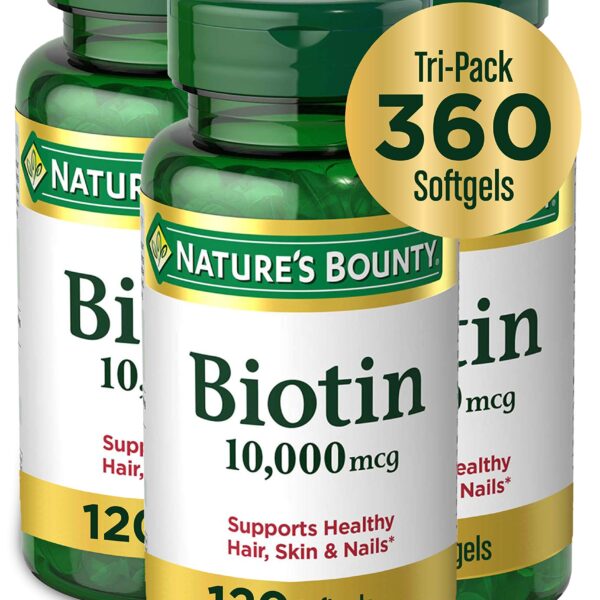 Nature's Bounty Biotin, 10,000 mcg (120 Count, 3 Pack)/24pk