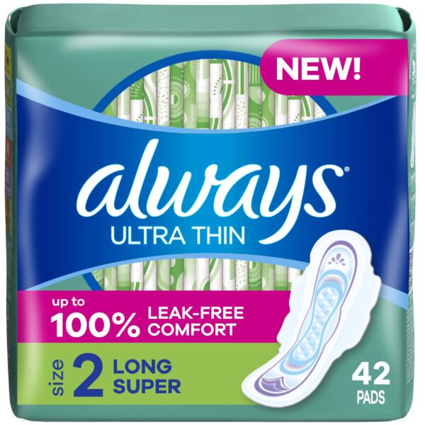Always Ultra Thin Pads with Wings Size 2 Long Super (42 Count)/6pk