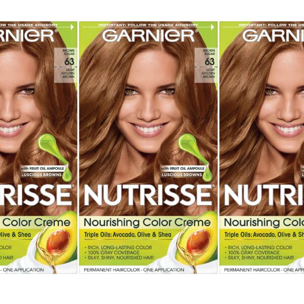 Garnier Nutrisse Hair Color, 63 Light Golden Brown (3 Pack)/12pk